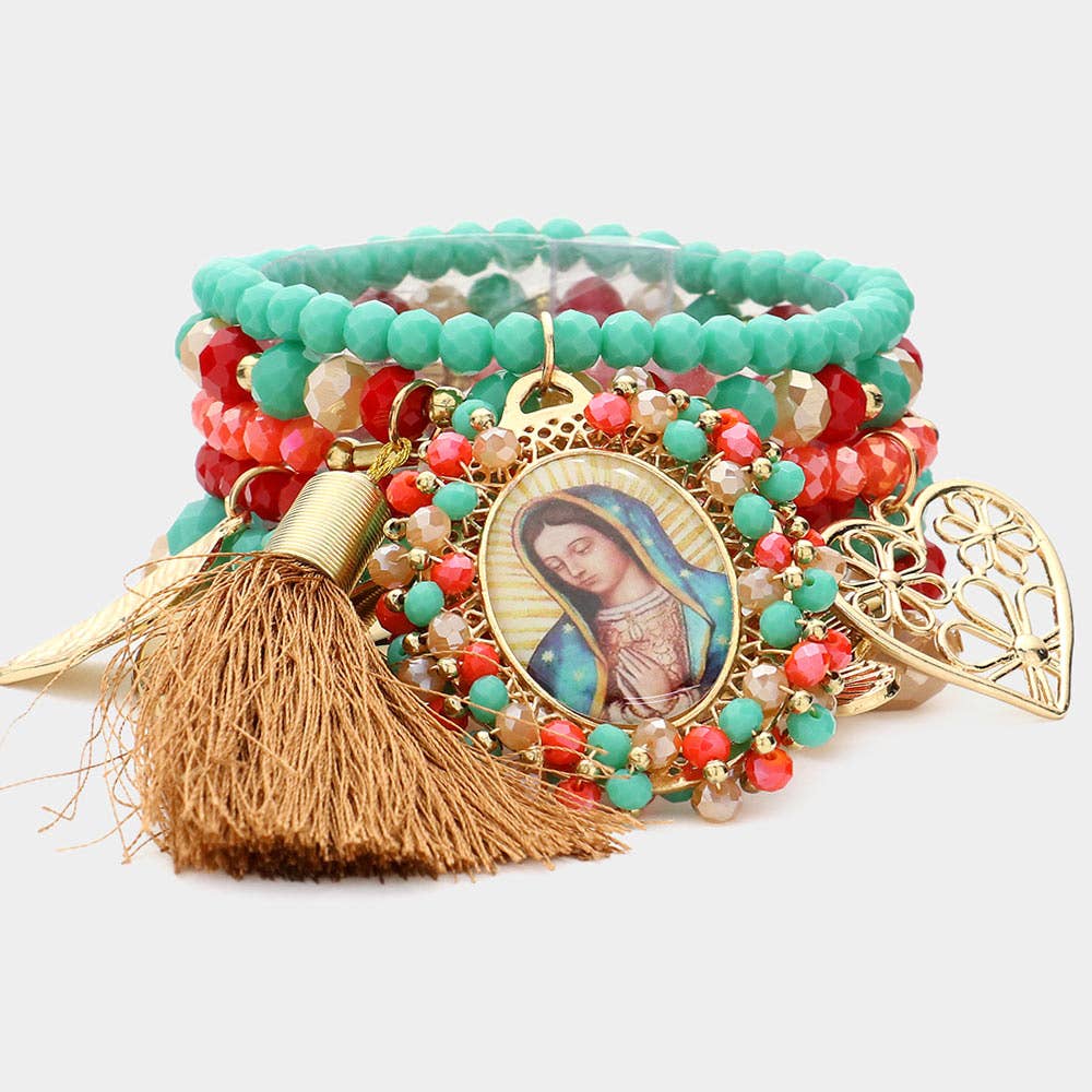 Sensibling Corp. – Engroshandel Perlearmbånd – 7 STK Moder Maria Blomst Hjerte Kvast Perle Stræk Armbånd0