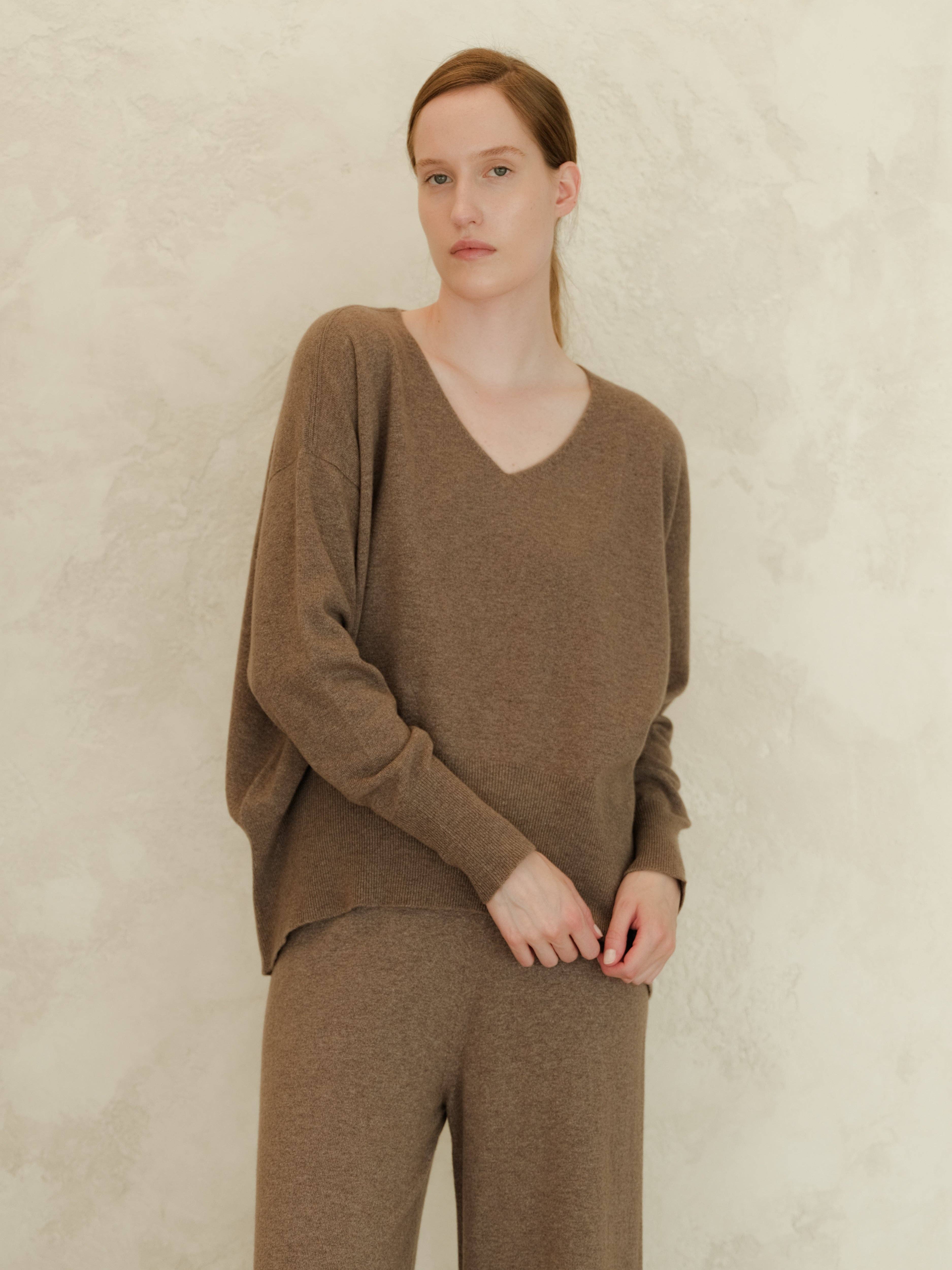 Lèmme - Vente Pull en maille – femme - Pull maxi à col en V en cachemire mélangé3