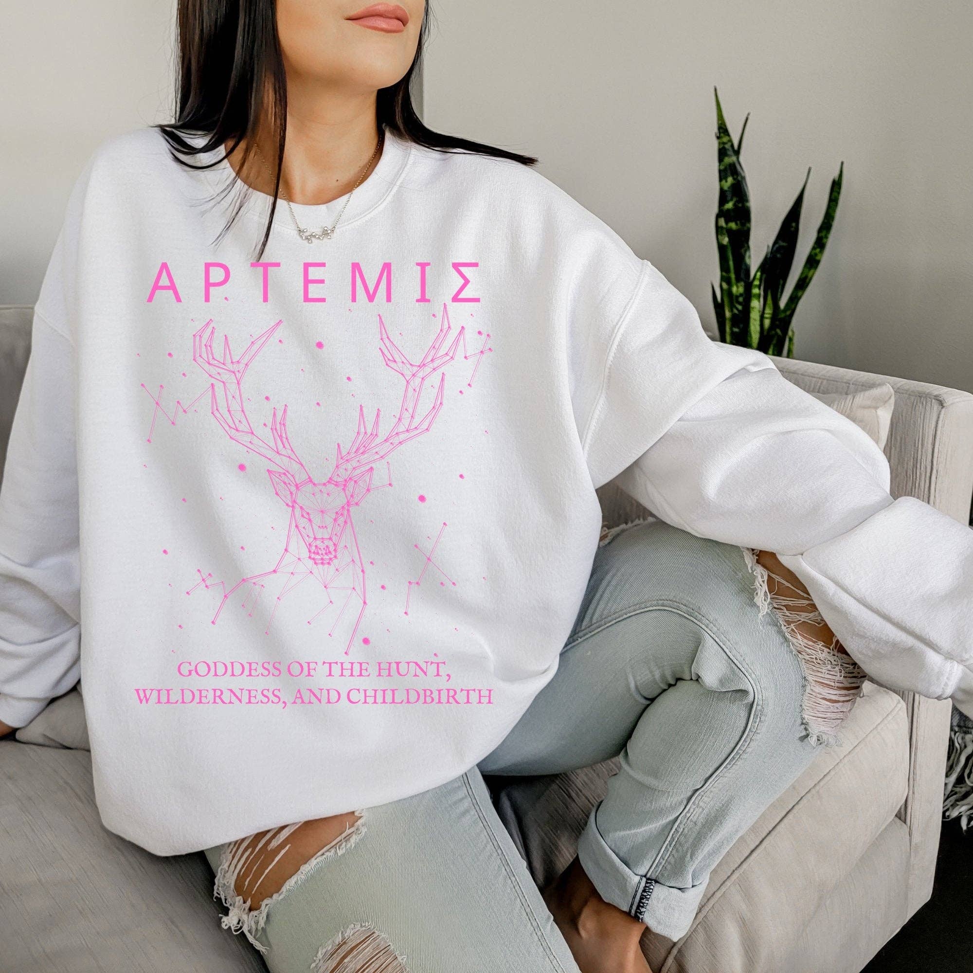 AFAdesignsCo – Engroshandel Grafisk Sweatshirt - Dame – Aptemis Goddess T-shirt, Halloween-skjorte, Halloween-T-shirt, Halloween-gave, græsk mytologiskjorte7