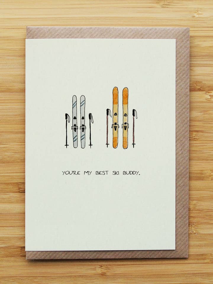 Skis and Poles Card - Couple - Love & Valentines - Recycled for wholesale by RossJDesigns
