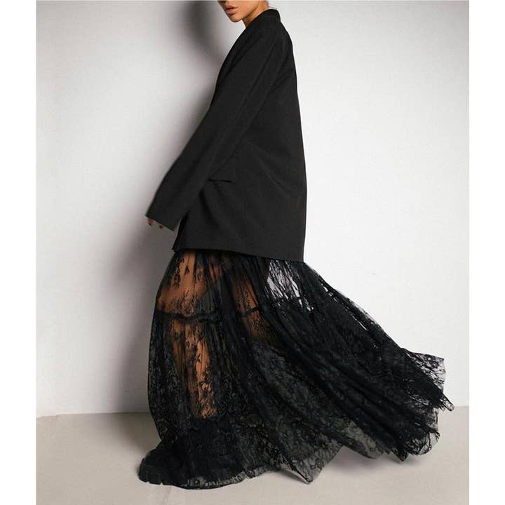 Black Sexy See-through Lace High Waist Bustier Skirt for wholesale on Faire1