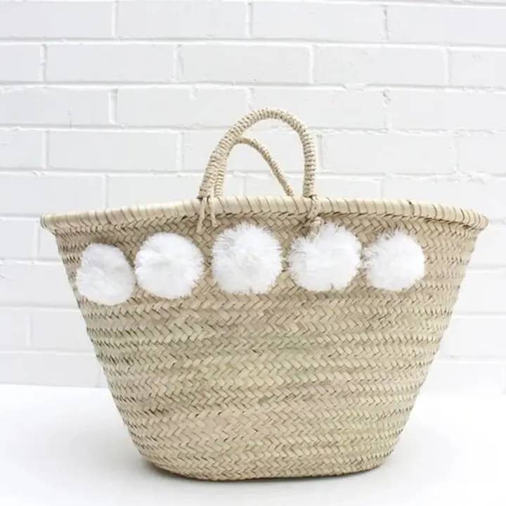 HandmadeBestSeller - Wholesale Strandtas - French Market Basket, rieten zak met pompons7