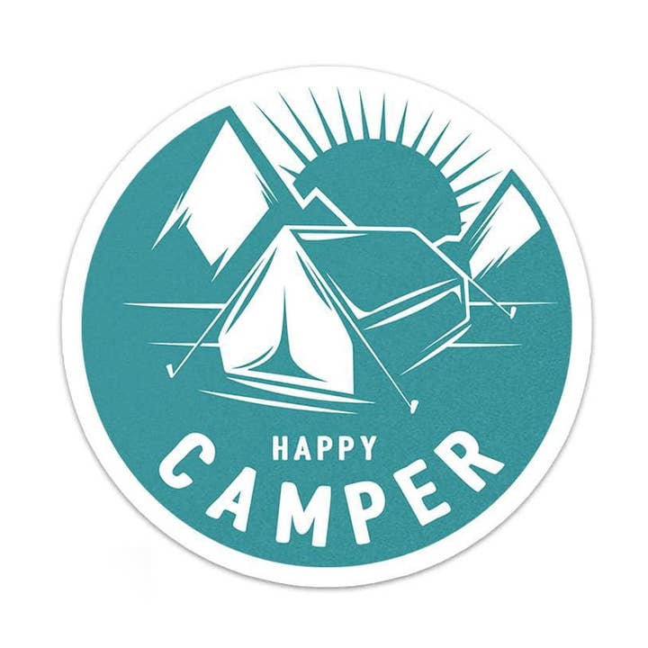 Happy Camper Sticker | Camping Sticker | Laptop Sticker | Car Decal | Bumper Sticker | Multiple Sizes Available for wholesale by Albion Mercantile Co.