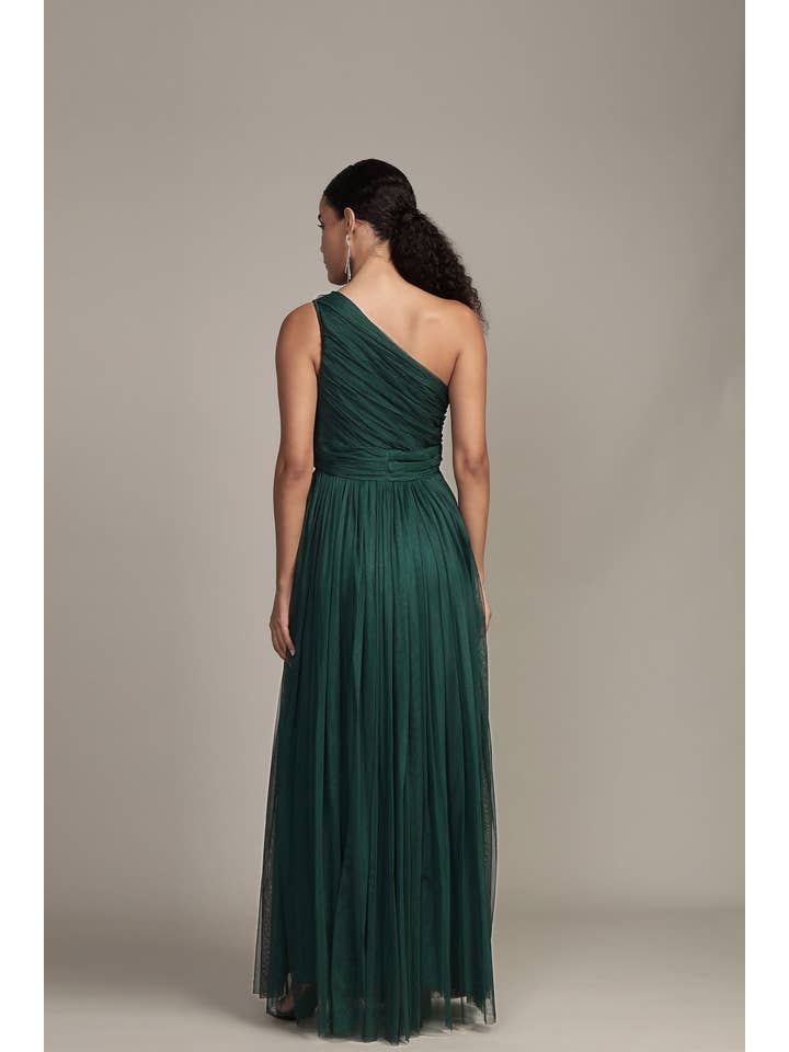 One Shoulder Maxi Dress in Emerald Green for wholesale on Faire4