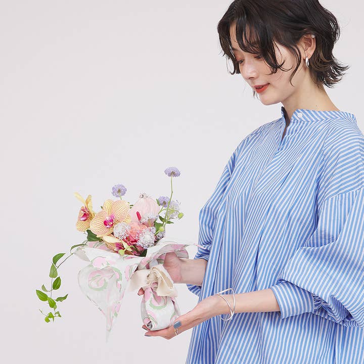 Pink Afternoon walk by the lake Block printed handkerchief for wholesale on Faire11