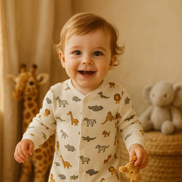 Bestseller Safari Pattern Baby Onesie Unisex Organic Cotton and other Purchase wholesale safari vest. Free returns & net 60 terms on Faire trending on Faire.