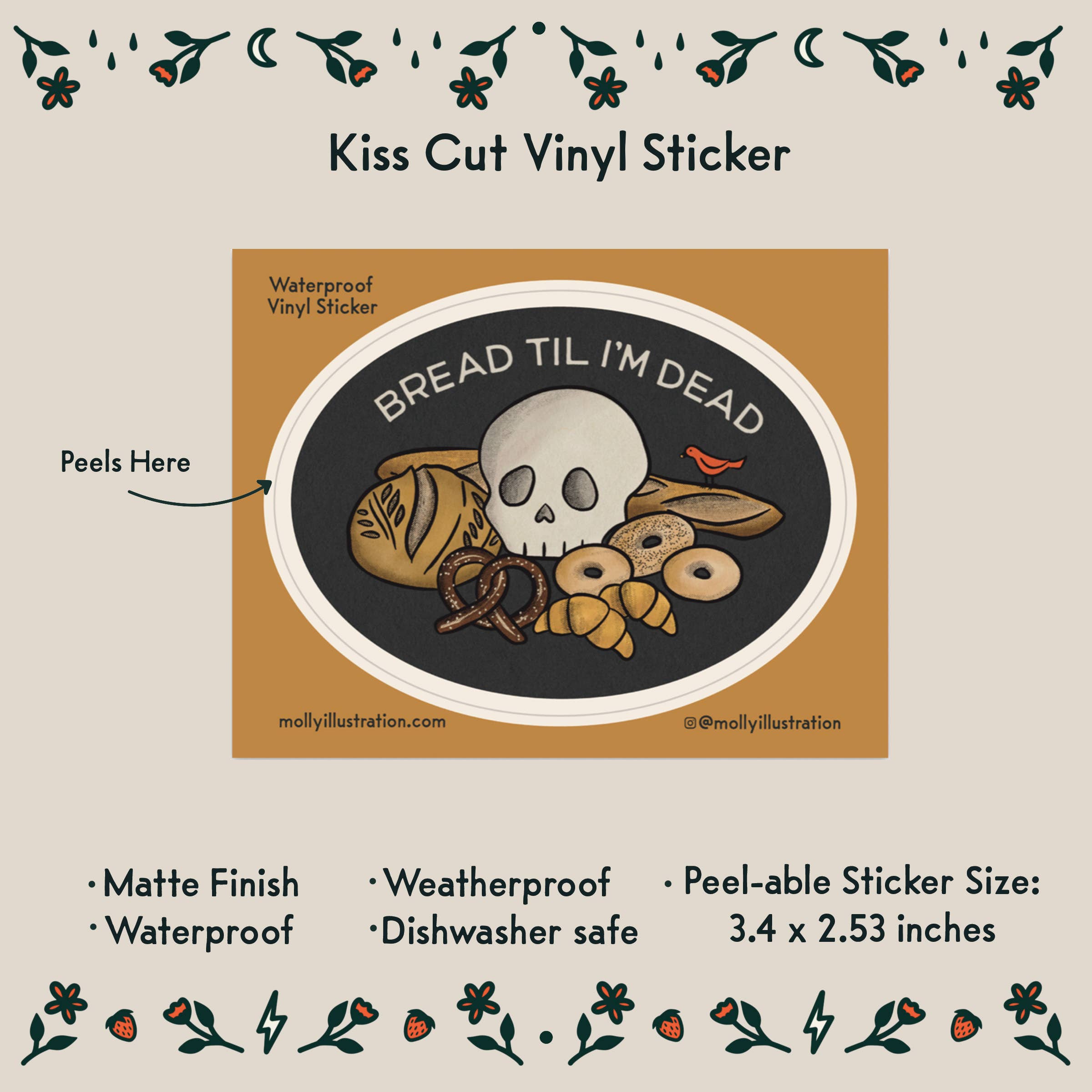 Molly Illustration – Großhandel Aufkleber – Bread Til I'm Dead Wasserdichter Vinyl-1