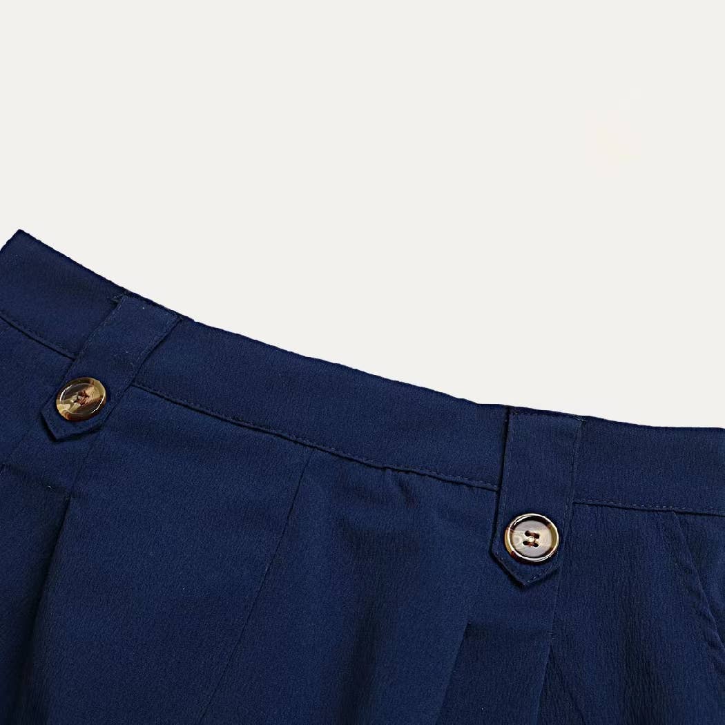 Bleu Marine Pantalon taille haute bleu marine à jambes larges en vente sur Faire3