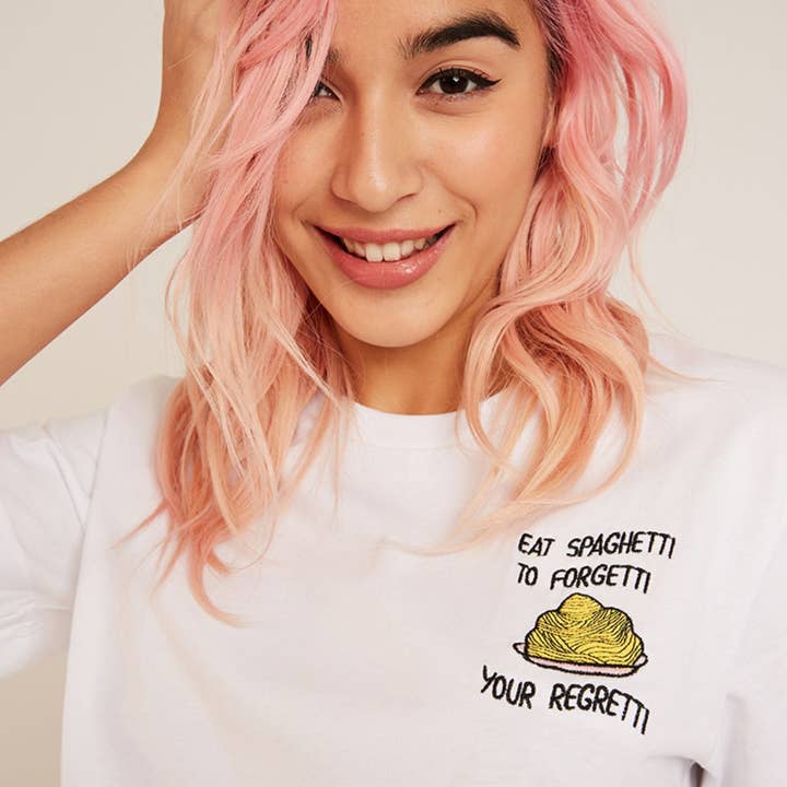 Eat Spaghetti Embroidered T-Shirt (Unisex) for wholesale by SassySpud