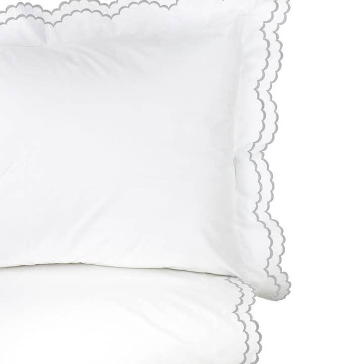 Mélange Home - Wholesale Duvet Cover - Double Scallop Embroidered Cotton Percale Duvet Cover Set