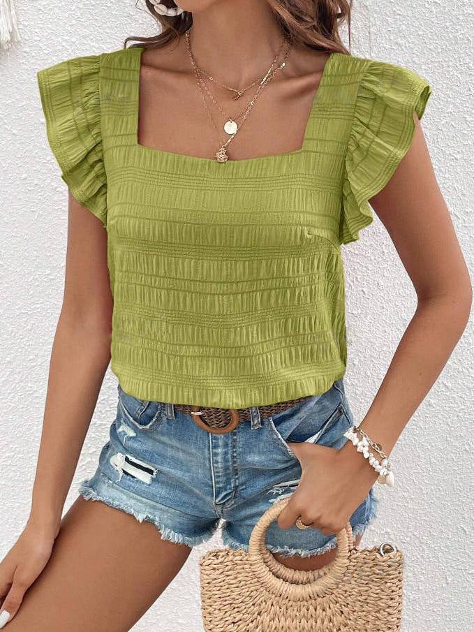 Suhkasana - Wholesale Blouse - Women's - New Spring Square Neck Ruffle Blouse in Red for Women16