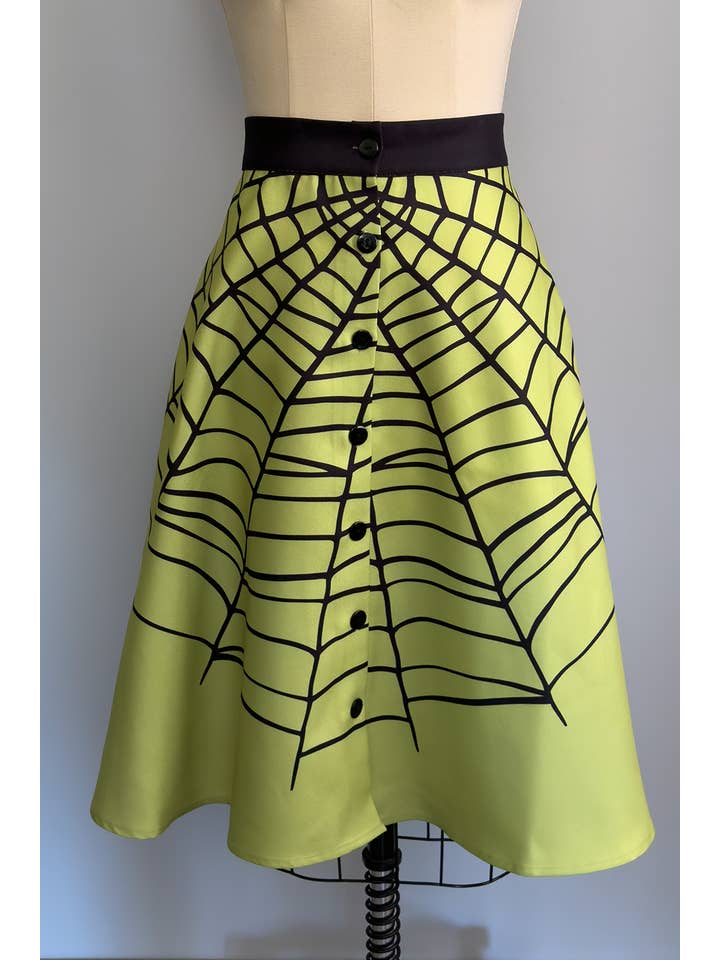 The Oblong Box Shopâ„¢ - Wholesale Skirt - Women's - Glamour Ghoul Spiderweb Skirt in Chartreuse Green