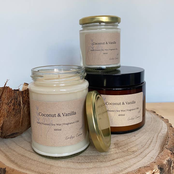 Natuurlijke sojawaskaars met kokos en vanille voor wholesale door Emily’s Corner