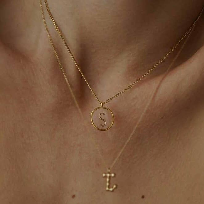 Bijoux 7bis - Wholesale Pendant/Charm Necklace - Steel Initial Letter S Resin Necklace