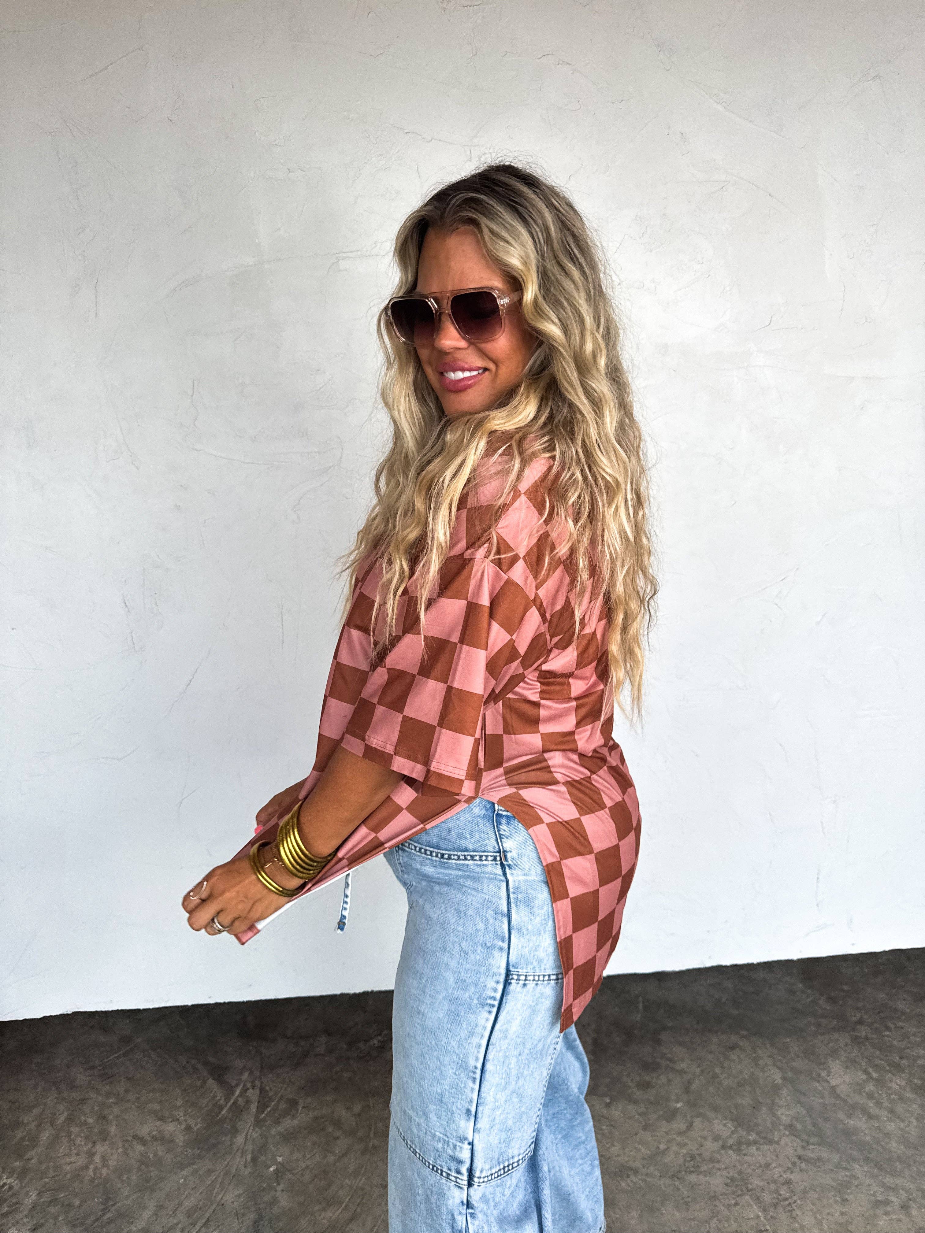 BLAKELEY - Wholesale Tunic - Women's - CHECK BABE SIDE SLIT TOP14