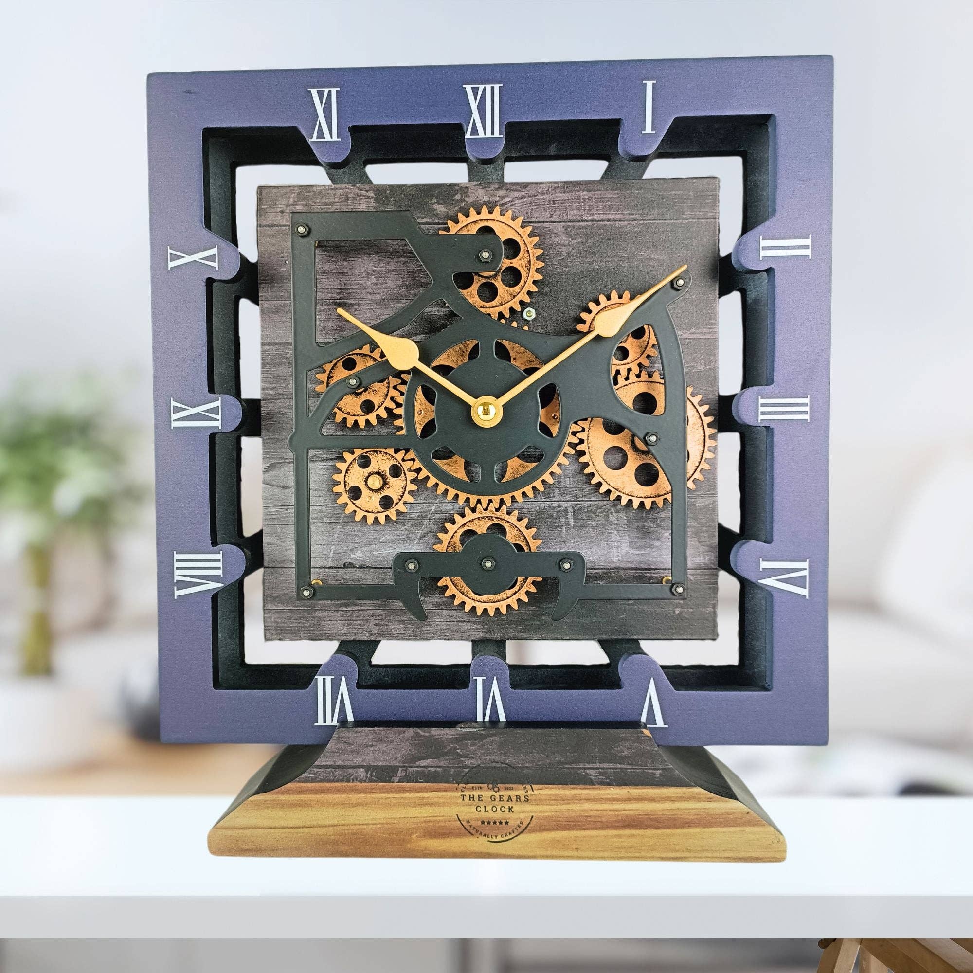 The Gears Clock - Wholesale Desk Clock - CANADA LINE DESK CLOCK SQUARE (HYBRID WALL) 10 INCH VINTAGE BLACK1