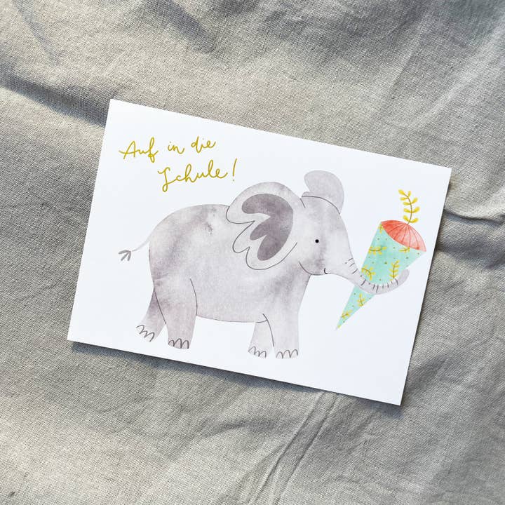 Hannahs Firlefanz - Wholesale Everyday Greeting Card - Card for school enrollment elephant, first day of school, school cone1