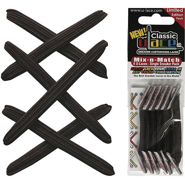 U-Lace Classic - Lacets sans cravate - Pack de 6 Dentelle - Marron foncé pour la vente par U-Lace No-Tie Sneaker Laces