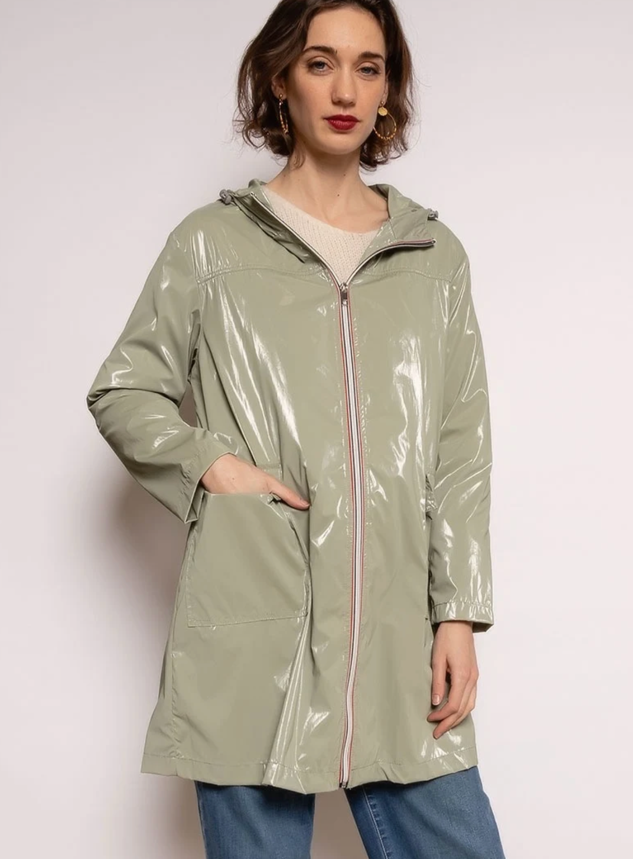 Escandelle Paris – Capa de chuva - Mulher por atacado – Parka encerada longa, Corta-vento impermeável leve0