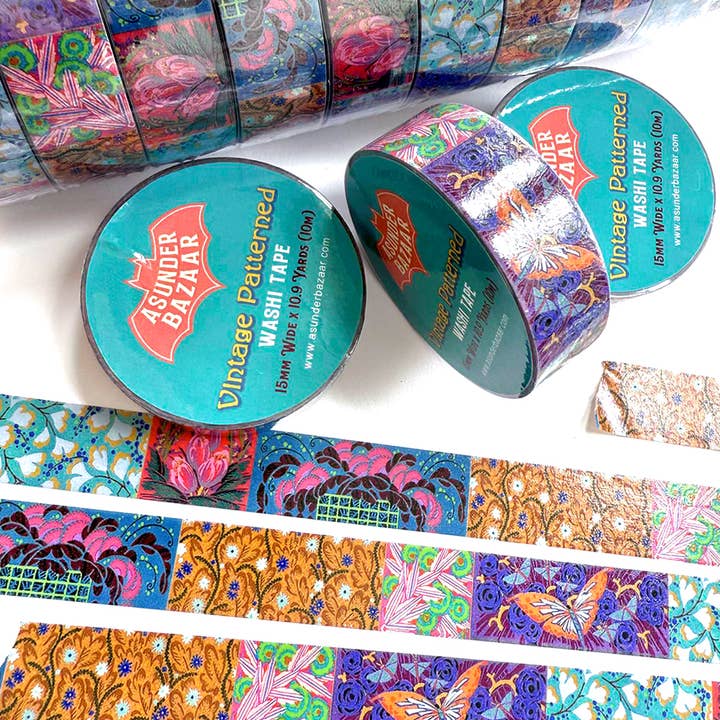 Asunder Bazaar - Wholesale Washi Tape - Art Deco Patterns Washi Tape 10.9 Yard Roll 15mm Vintage