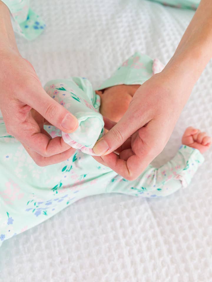 Green SoftSnooze™ Baby Girls Bamboo Viscose Mint Meadow Ruffle Knotted Sleep Gown & Bow Hat Set
for wholesale on Faire1