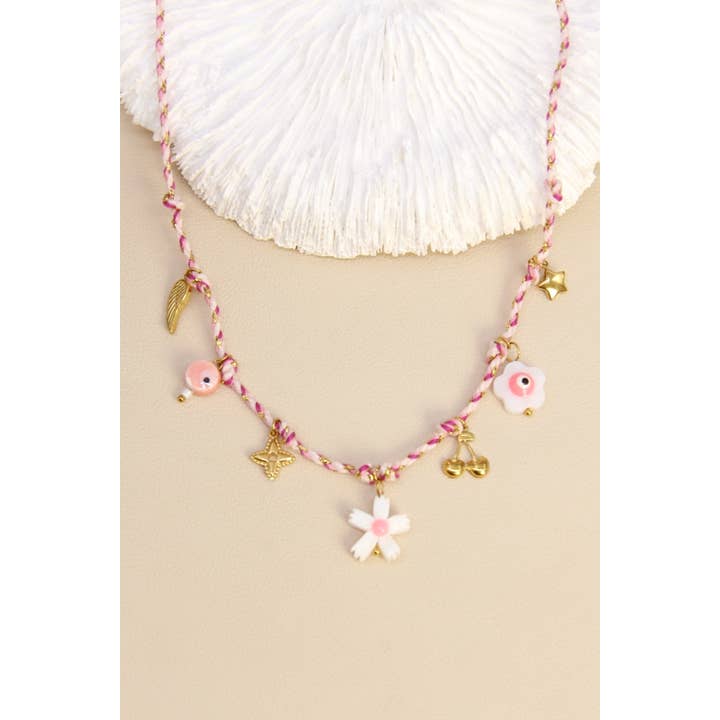 Pink Fantasy Rose Duo Charm Necklace And Bracelet Set for wholesale on Faire1