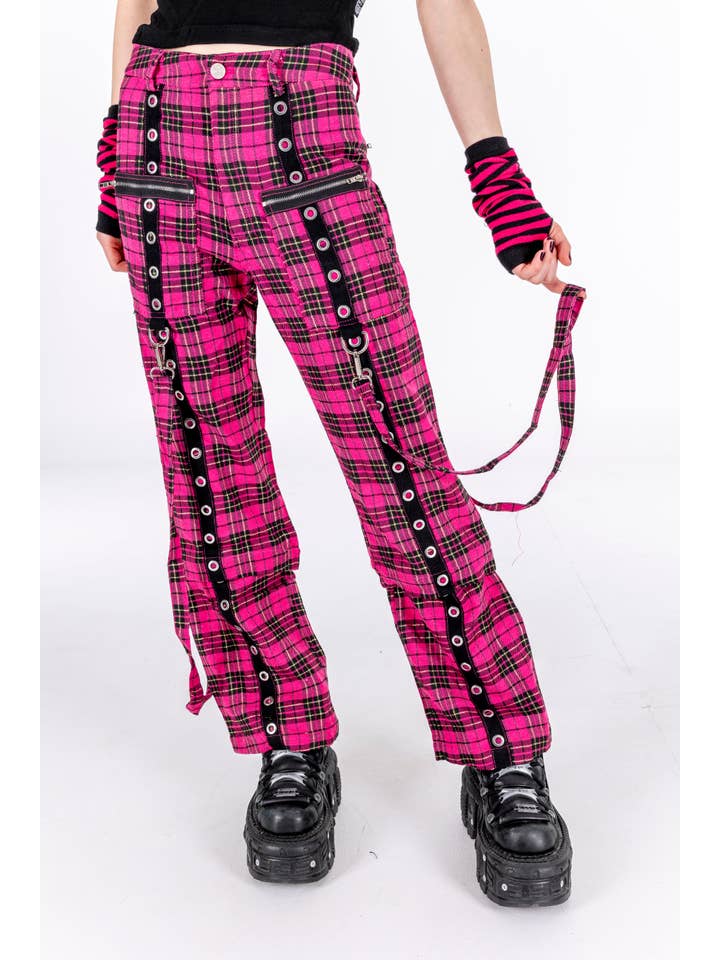 Alice’s Lips - Wholesale Pants - Women's - Pop Punk Zip Off Pink Plaid Pants4