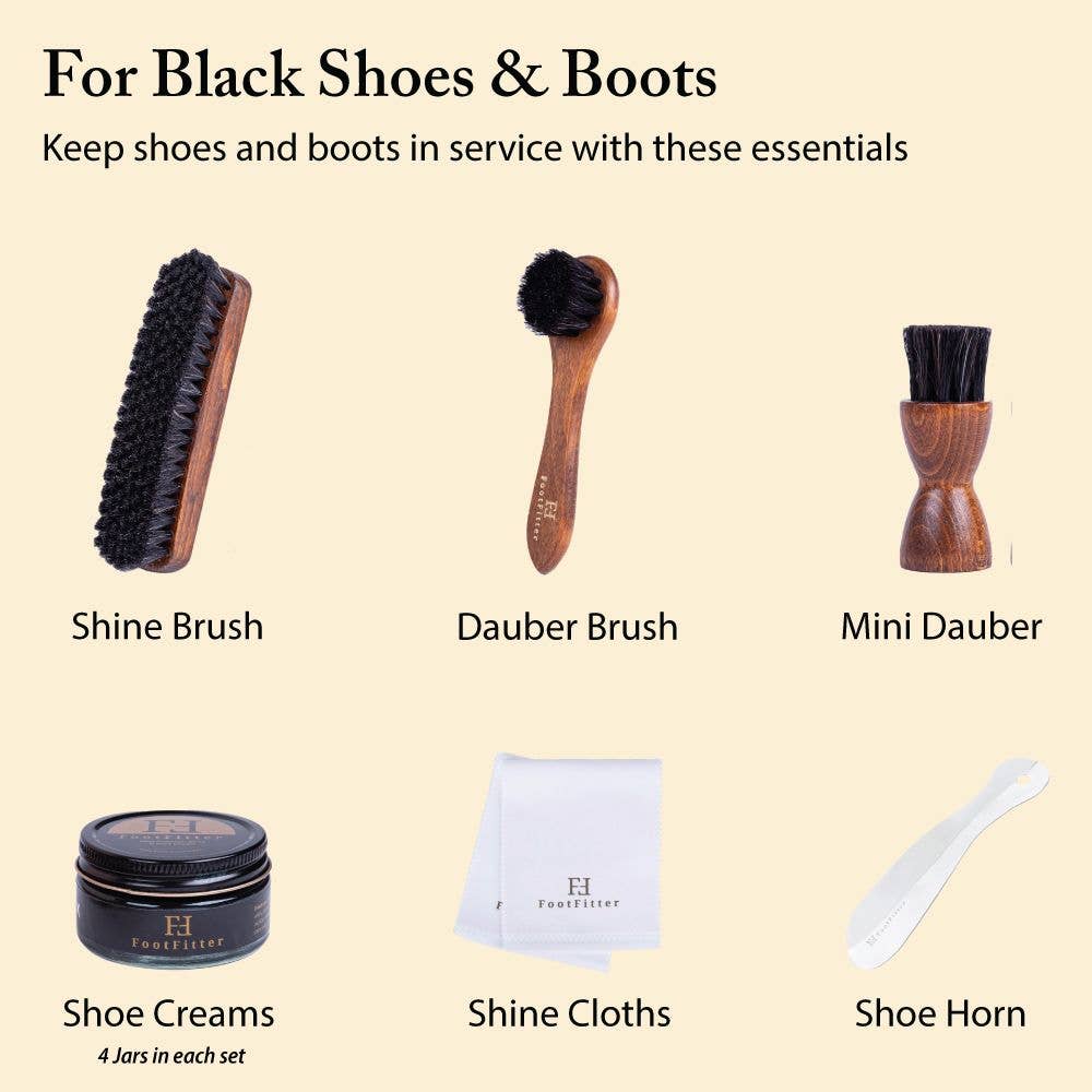 Black FootFitter Shoe Shine Brush & Polishing Set - Classic or Browns for wholesale on Faire3