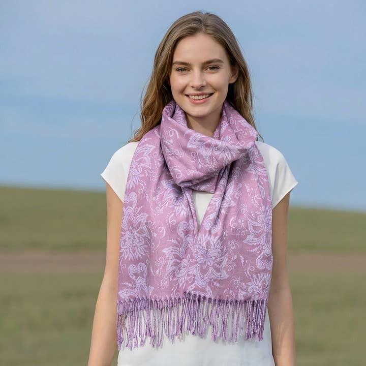 Écharpe style pashmina baroque rose (70x180cm) - Design exclusif pour la vente par Black Ginger