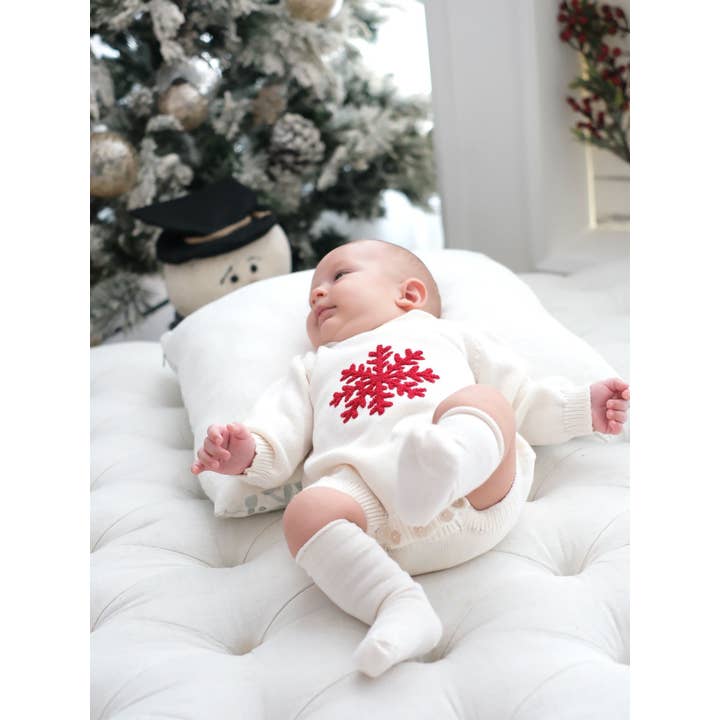 Pelele de Navidad para Bebé Niña con Bordado de Copo de Nieve para venta al por mayor de Omnis Pura