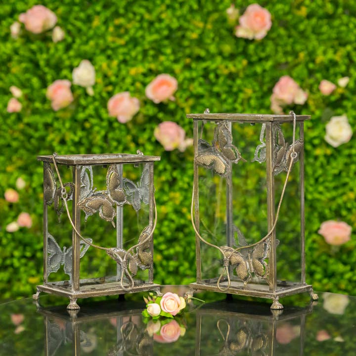 Zaer Ltd. International - Wholesale Lantern - Rectangular Butterfly Lantern in- 2 Sizes- 2 Color Options