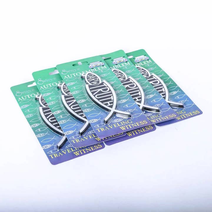 Swanson Christian Products - Wholesale Car Decorative Charm - Unisex - Auto Emblem - Truth Fish Eats Darwin Silver - Pk6