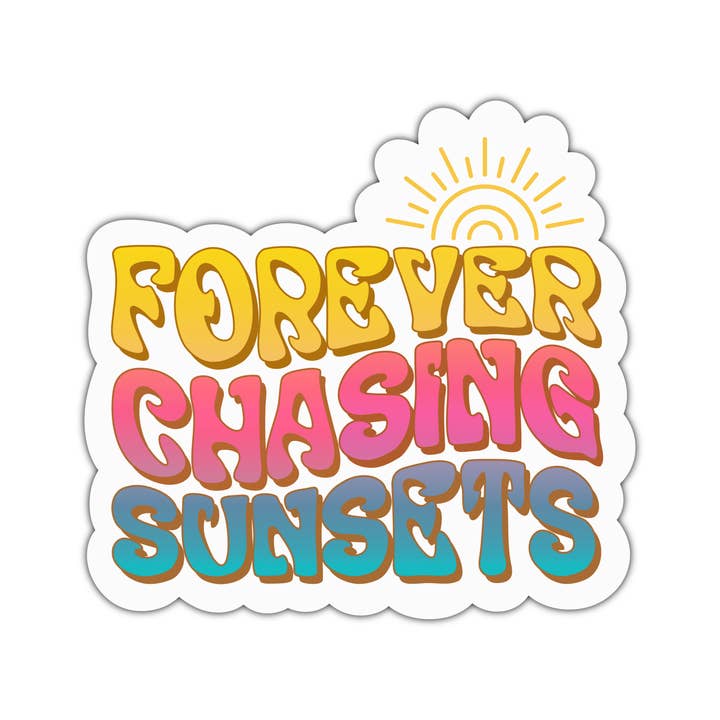 Forever chasing sunsets vinyl sticker, costal beach merch for wholesale by Moonlit Creations