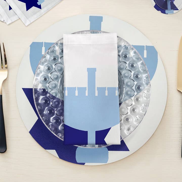 Hanukkah Menorah Vegan Leather Round Pebble Placemat for wholesale by Nicolette Mayer Collection