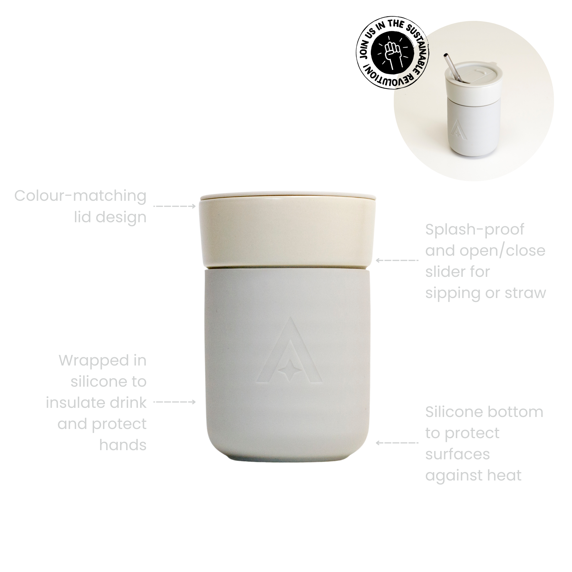 UBERSTAR – wholesale Insulated mug/tumbler – Ceramic Travel Mug with Lid - Natural Stone7