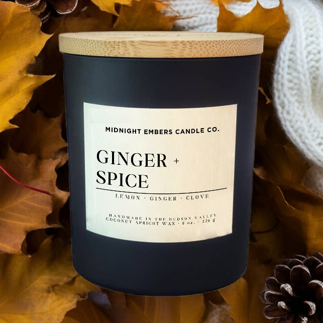 Ginger + Spice 8 oz. | Fall Themed Cozy Candles for wholesale by Midnight Embers Candle Co.
