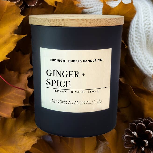 Ginger + Spice 8 oz. | Fall Themed Cozy Candles for wholesale by Midnight Embers Candle Co.
