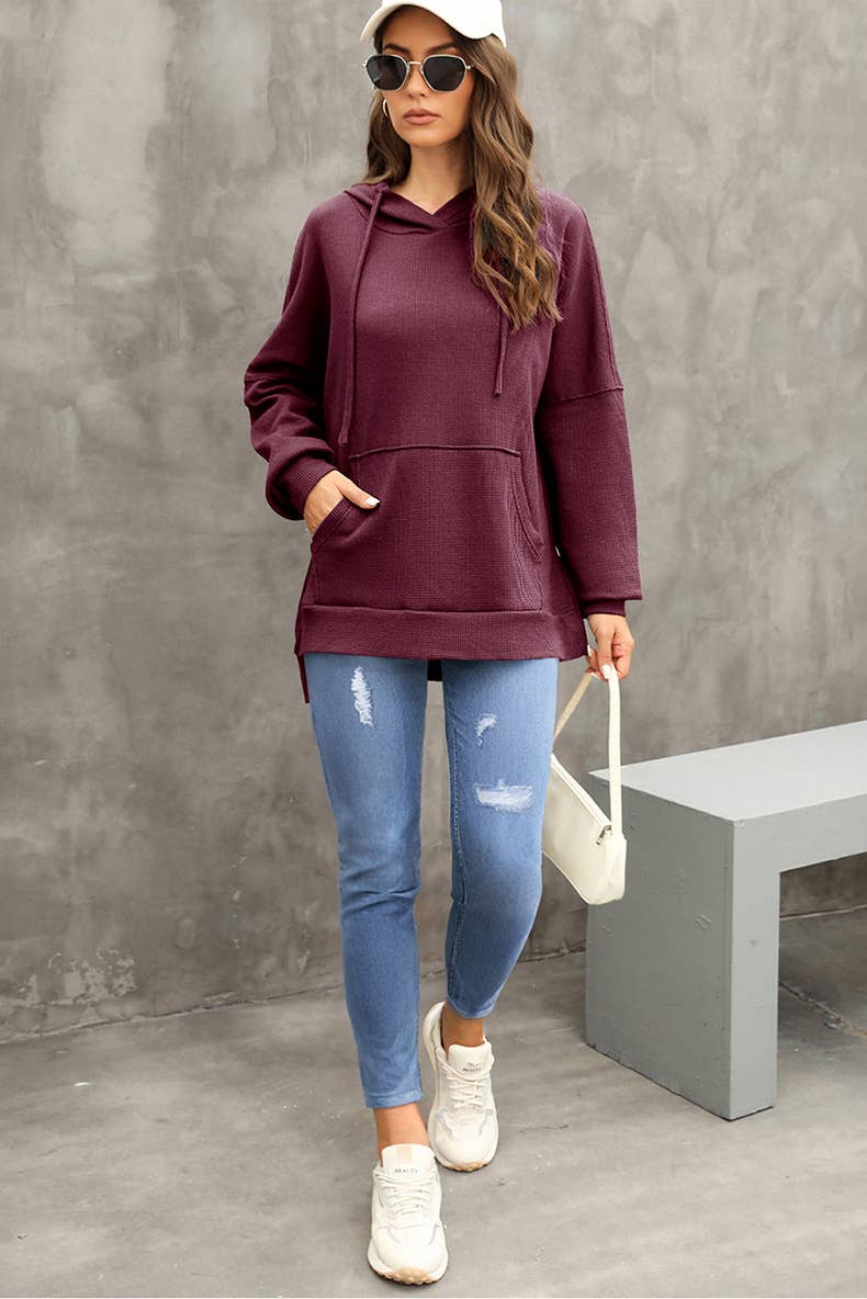 Lily Clothing - Wholesale Hoodie - Women's - CASUAL TEXTURED HOODIE WITH LARGE POCKET HOODIE12