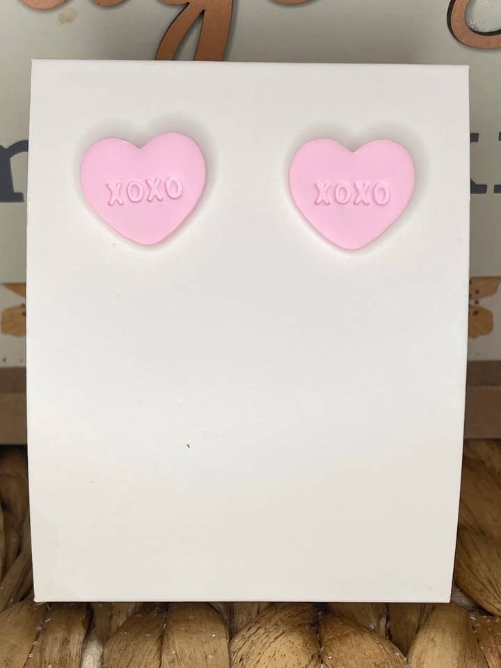Pastel Pink Candy Heart Stud Handmade Clay Earrings for wholesale by KBH CREATIONS