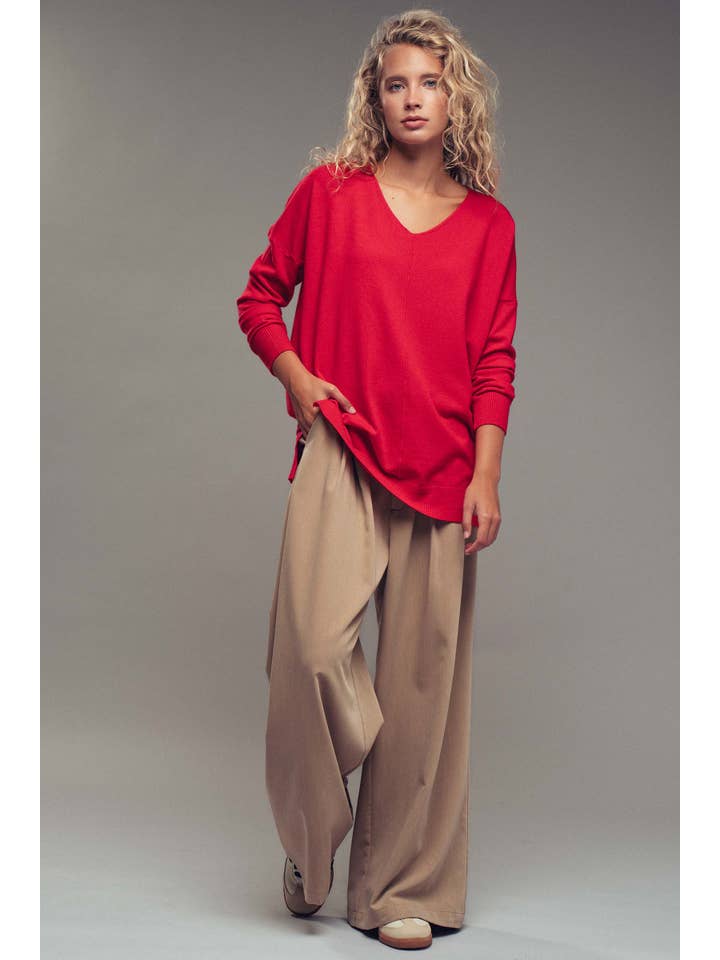 Urban Daizy - Wholesale Tunic Sweater - Women's - Relaxed High-Low V-Neck Tunic Sweater20