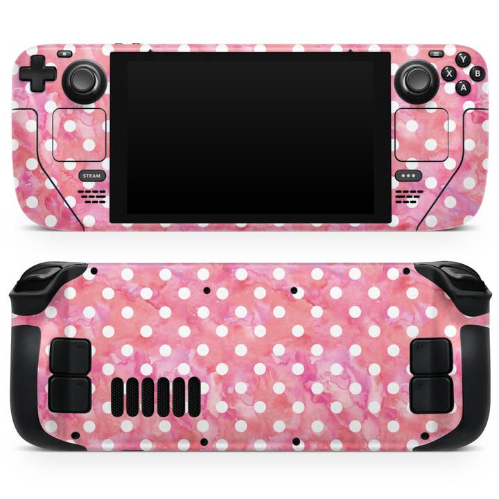 Kit informatique à pois blancs sur fond d'aquarelle rose pour la vente par DesignSkinz