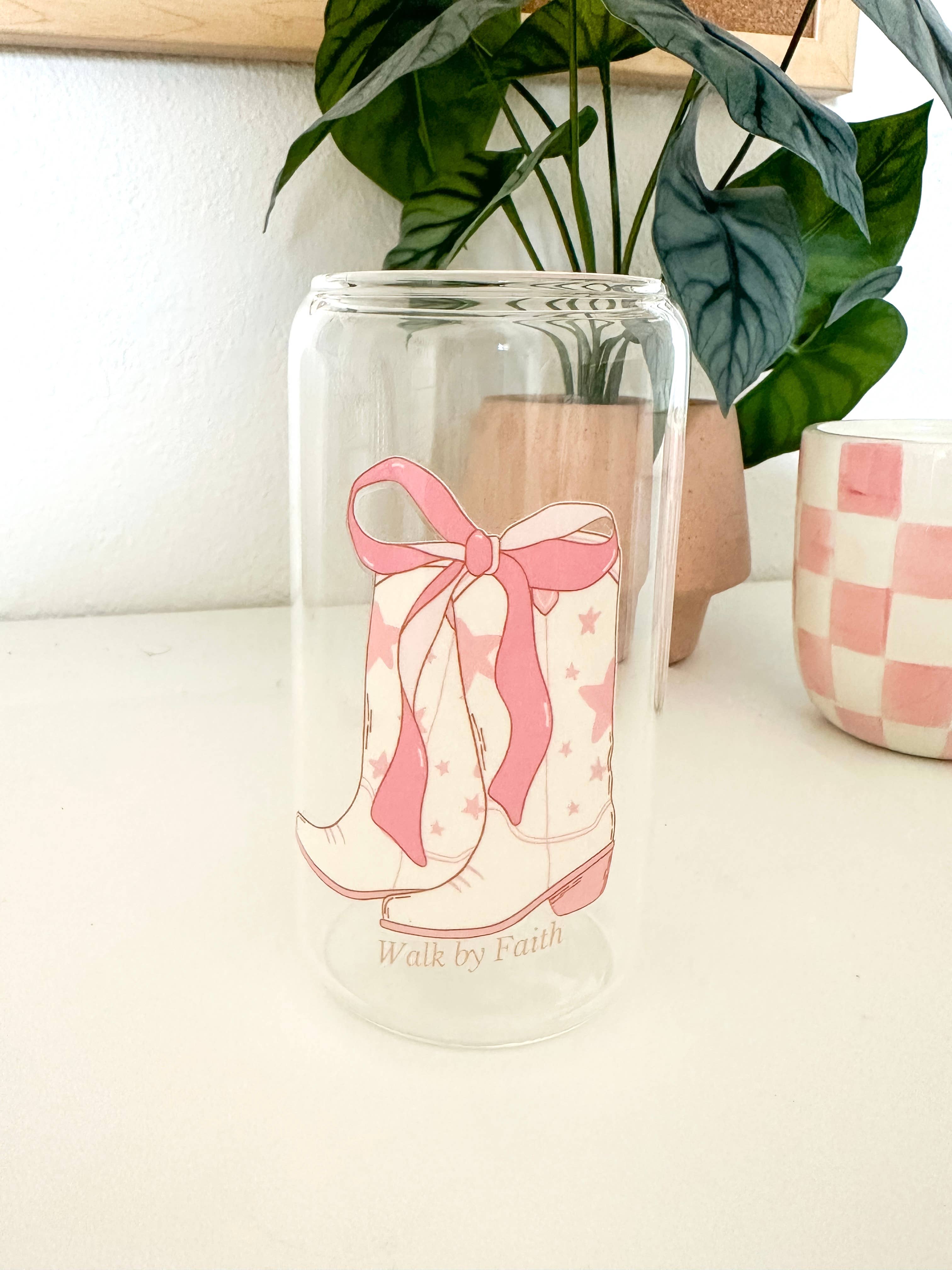 Grow in Grace - Wholesale Drinking Glass/Cup - Walk by faith glass cup with lid and straw2