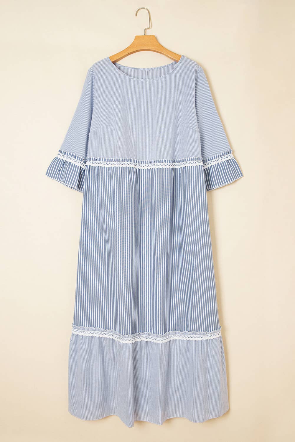 Blue Spring 2026  Stripe Crisscross Lace Patch Shift Dress (S-4X) for wholesale on Faire3