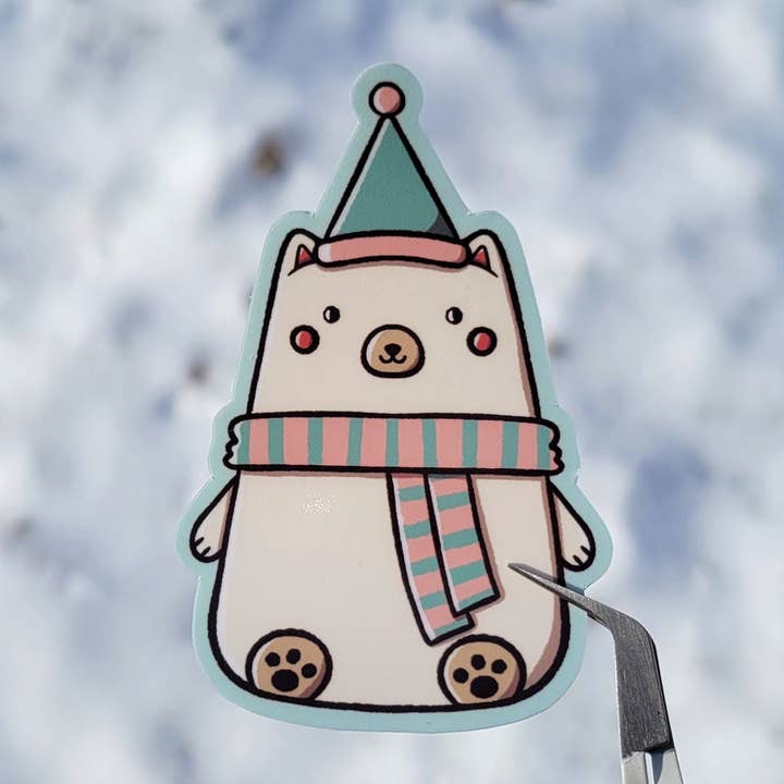 Polar Bear Winter Christmas Waterproof Vinyl Sticker for wholesale by Hawburns Studio