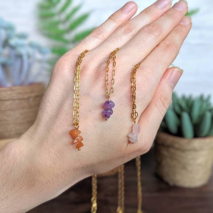 Custom Stone Necklace, Dainty Gold Necklace for wholesale by Hang Loose Creations