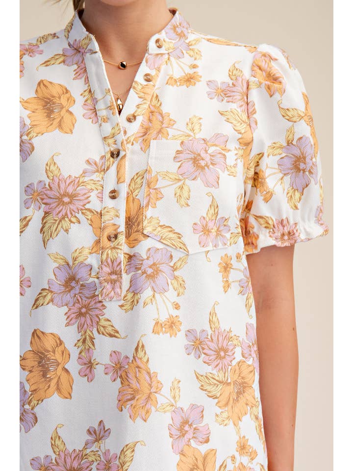 Glam - Wholesale Dress - Women's - Puff-Sleeve Floral Mini Dress12