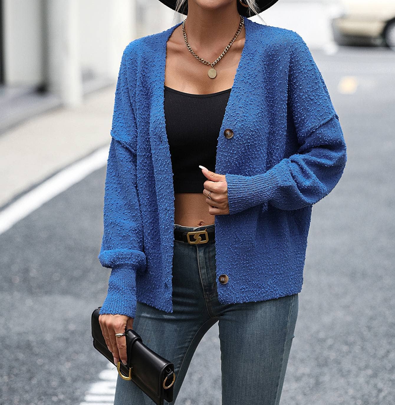 HIDDENBRAND - Wholesale Cardigan - Women's - Stylish V-neck button-down knit cardigan6