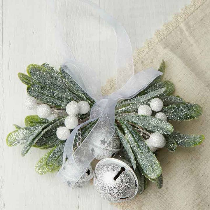 Factory Direct Craft - Wholesale Decorative tabletop object - Frosted Mistletoe Jingle Bell Ornament (Package of 12)