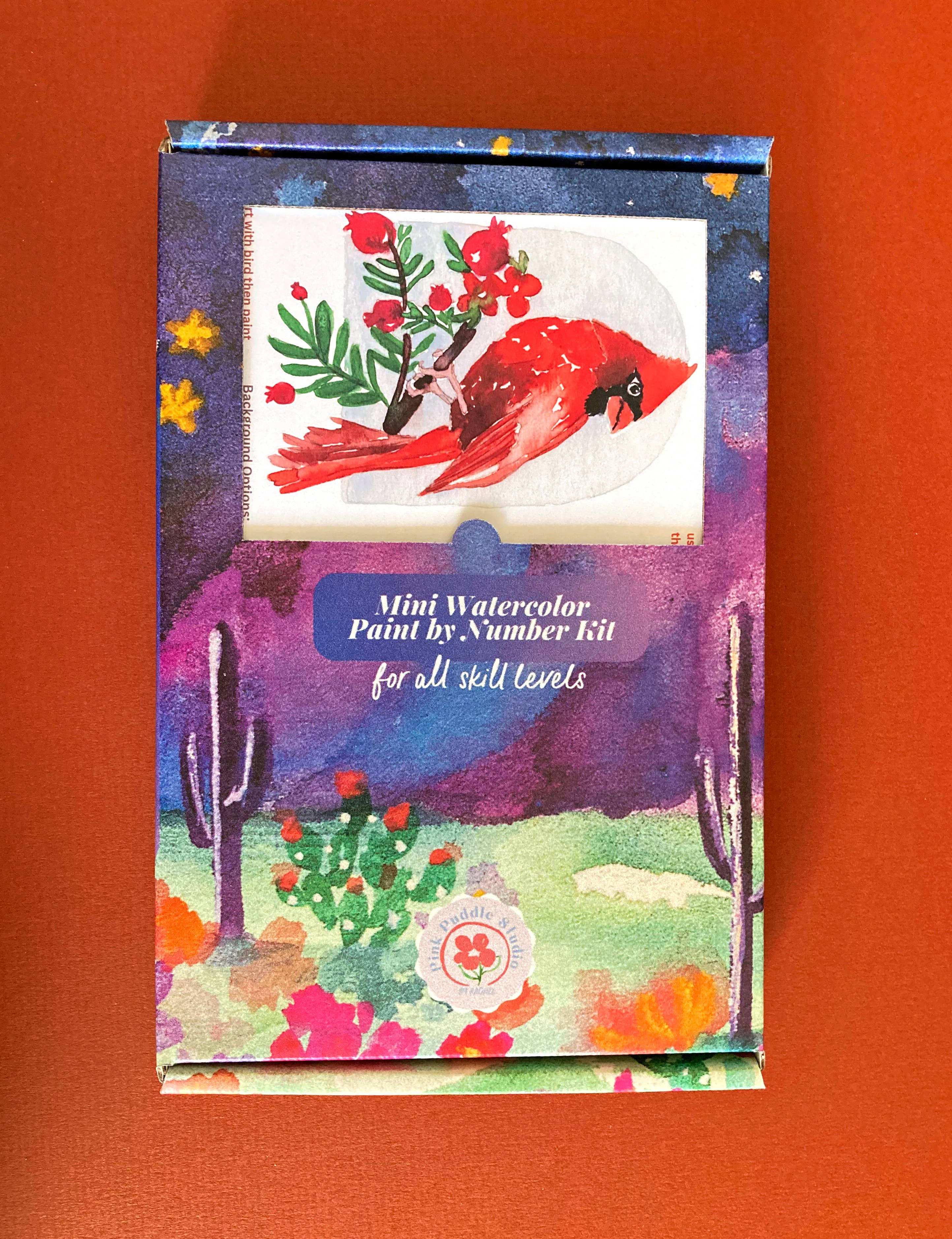 Pink Puddle Studio - Wholesale DIY Craft Kit - Red Cardinal Bird Floral Watercolor Paint by Number DIY Kit 6