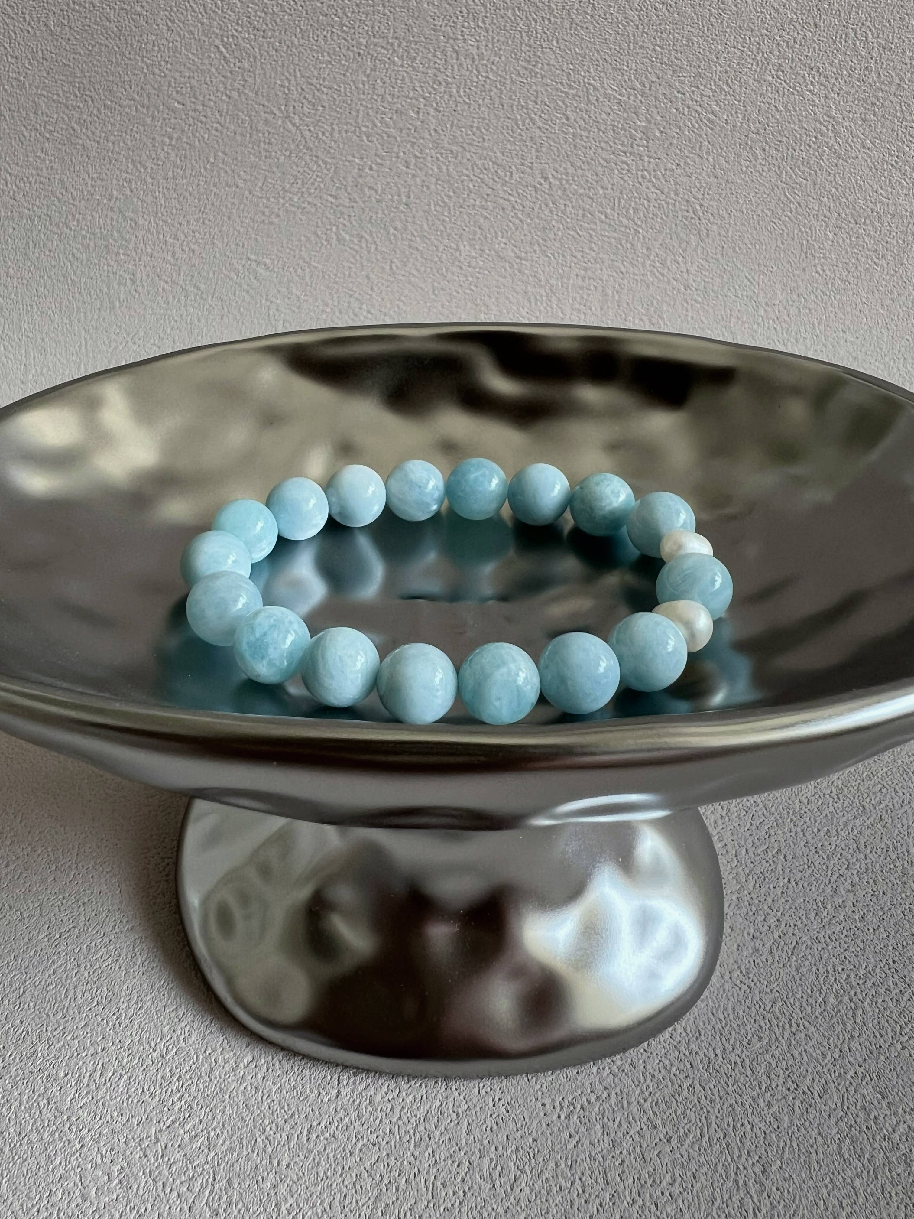 Amaré - Wholesale Prayer Beads Bracelet - Aquamarine Bracelet & Pearl, 10mm Beaded Gemstone Bracelet6